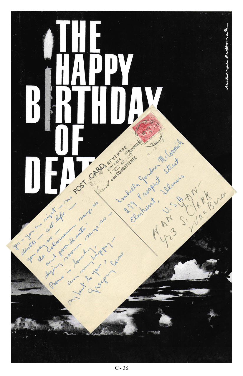 Contexts card from Exquisite Corpse, Postcard by Gregory Corso, Isabella Gardner, Claudia Weber, McCormick House, Mies van der Rohe