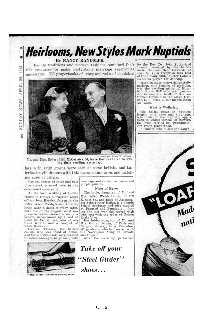 Gardner, McCormick wedding announcement, 150 South Cottage Hill, McCormick House, Claudia Weber